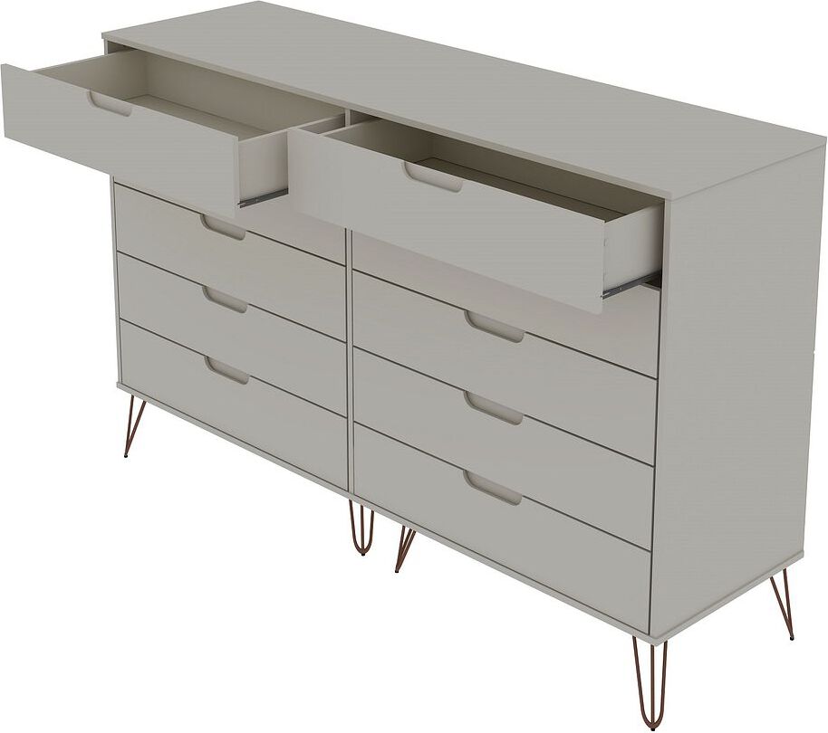 Manhattan Comfort Dressers - Rockefeller 10-Drawer Double Tall Dresser with Metal Legs in Off White