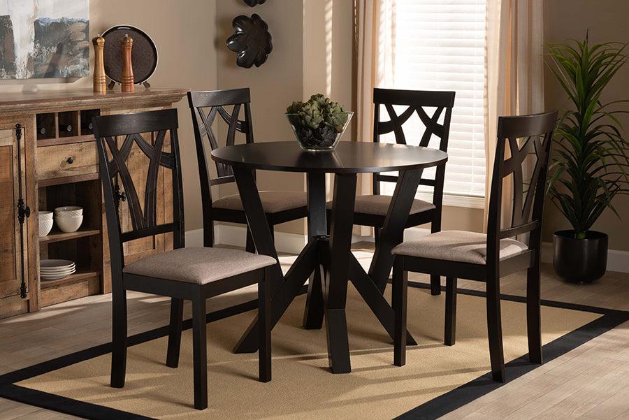 Wholesale Interiors Dining Sets - Reagan Sand Fabric Upholstered and Dark Brown Finished Wood 5-Piece Dining Set