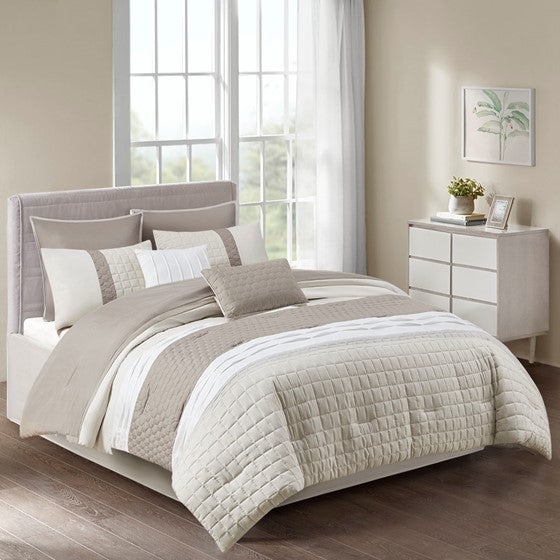 Olliix.com Comforters & Blankets - 8 Piece Comforter Set Khaki Cal King