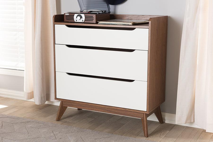 Wholesale Interiors Chest of Drawers - Brighton Mid-Century Modern White and Walnut Wood 3-Drawer Storage Chest