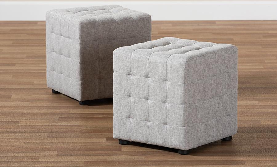 Wholesale Interiors Ottomans & Stools - Elladio Modern And Contemporary Greyish Beige Fabric Upholstered Tufted Cube Ottoman Set Of 2