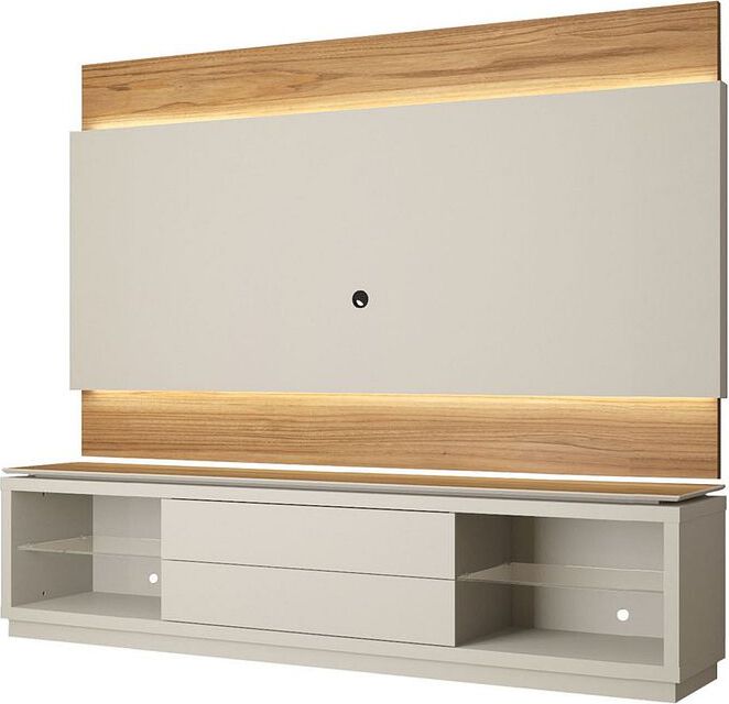 Manhattan Comfort TV & Media Units - Lincoln 85" TV Stand & Panel with LED Lights in Off White & Cinnamon