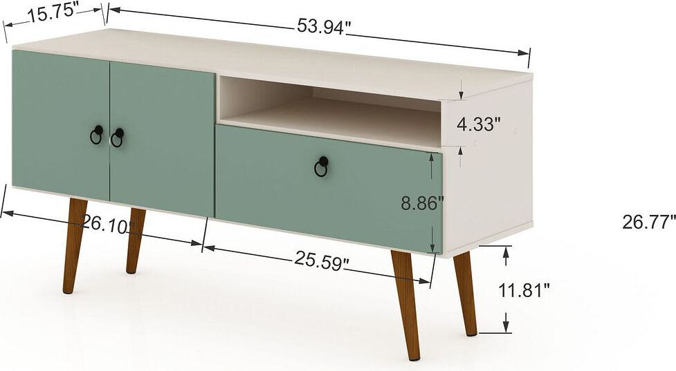 Manhattan Comfort TV & Media Units - Tribeca 53.94 Mid-Century Modern TV Stand with Solid Wood Legs in Off White & Green Mint