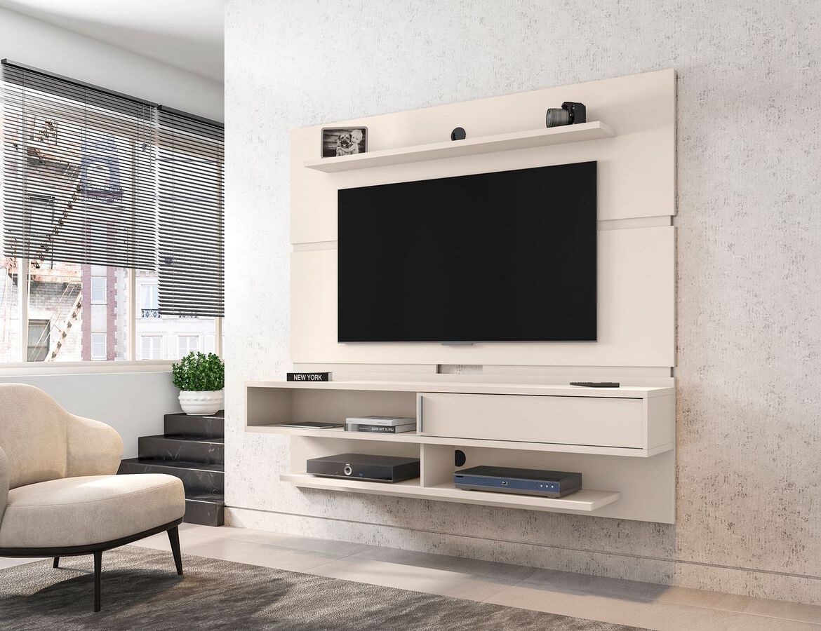 Manhattan Comfort TV & Media Units - Astor 70.86 Modern Floating Entertainment Center 2.0 with Media & Decor Shelves in Off White