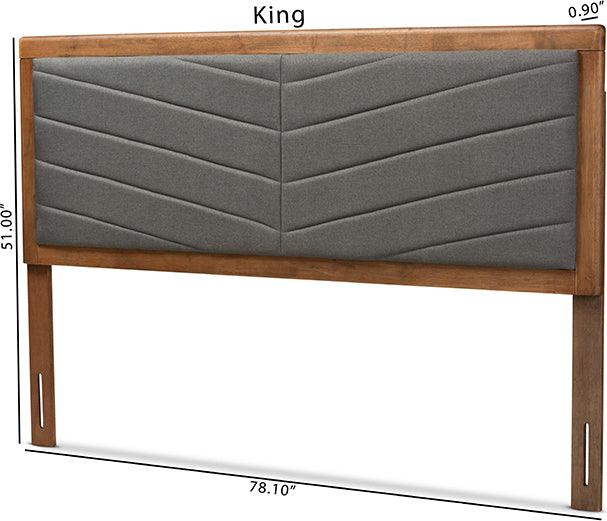 Wholesale Interiors Headboards - Iden Dark Grey Fabric Upholstered and Walnut Brown Finished Wood Full Size Headboard