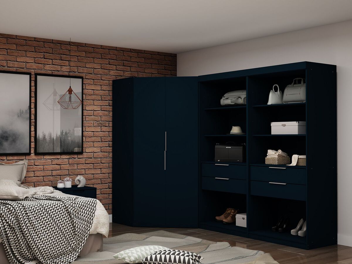 Manhattan Comfort Cabinets & Wardrobes - Mulberry 2.0 Semi Open 3 Sectional Corner Closet - Set of 3 in Tatiana Midnight Blue