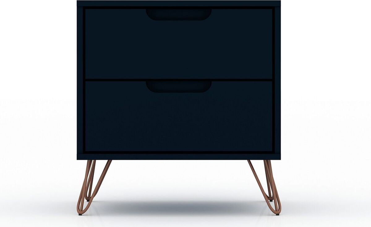 Manhattan Comfort Nightstands & Side Tables - Rockefeller 2-Drawer Tatiana Midnight Blue Nightstand (Set of 2)