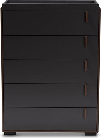 Wholesale Interiors Chest of Drawers - Rikke Modern and Contemporary Two-Tone Gray and Walnut Finished Wood 5-Drawer Chest