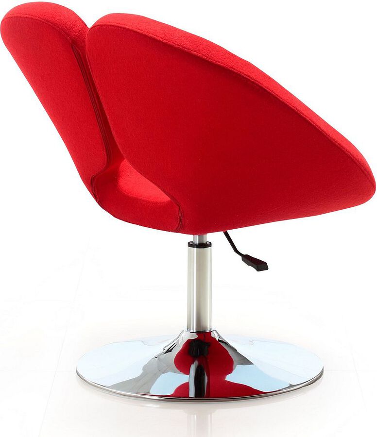 Manhattan Comfort Accent Chairs - Perch Red & Polished Chrome Wool Blend Adjustable Chair