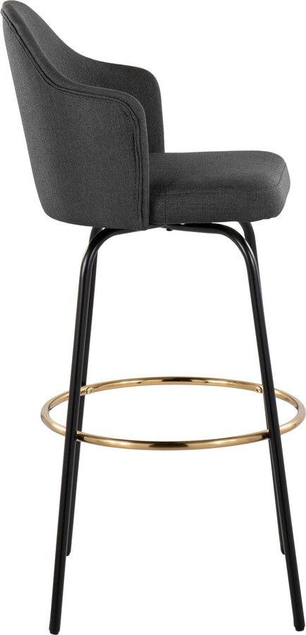 Lumisource Barstools - Ahoy Bar Stool With Black Metal Legs & Round Gold Metal With Charcoal (Set of 2)