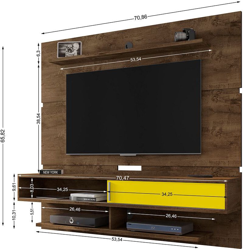 Manhattan Comfort TV & Media Units - Astor 70.86 Modern Floating Entertainment Center 2.0 with Media & Decor Shelves in Rustic Brown &