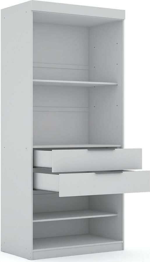 Manhattan Comfort Cabinets & Wardrobes - Mulberry 2.0 Sectional Modern Armoire Wardrobe Closet with 2 Drawers in White