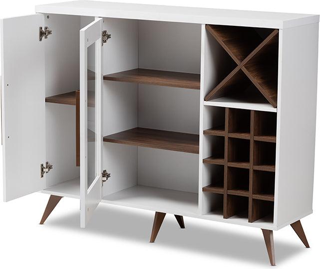 Wholesale Interiors Bar Units & Wine Cabinets - Pietro Mid-Century Modern White and Brown Finished Wine Cabinet