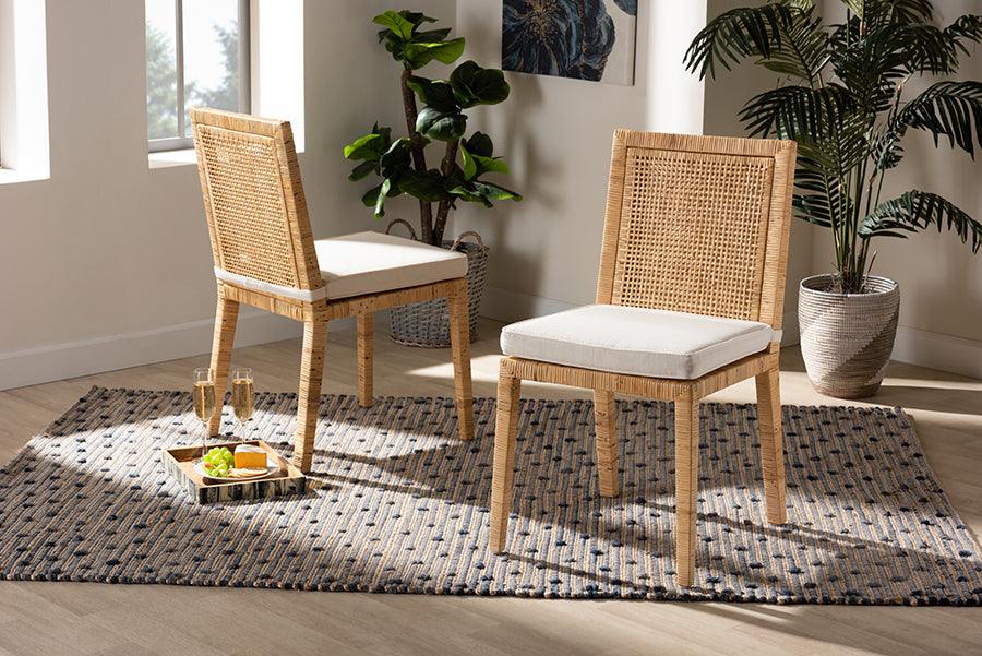 Wholesale Interiors Dining Chairs - Sofia Natural Finished Wood and Rattan 2-Piece Dining Chair Se (Set of 2)