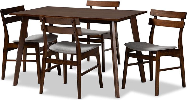 Wholesale Interiors Dining Sets - Eleri Light Grey Fabric Upholstered and Walnut Brown Finished Wood 5-Piece Dining Set