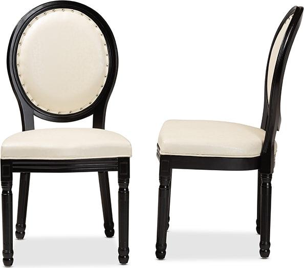 Louis Traditional Beige Faux Leather & Black Wood 2-Piece Dining Chair Set