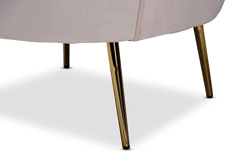 Wholesale Interiors Accent Chairs - Garson Glam and Luxe Blush Pink Velvet Fabric Upholstered and Gold Metal Finished Accent Chair