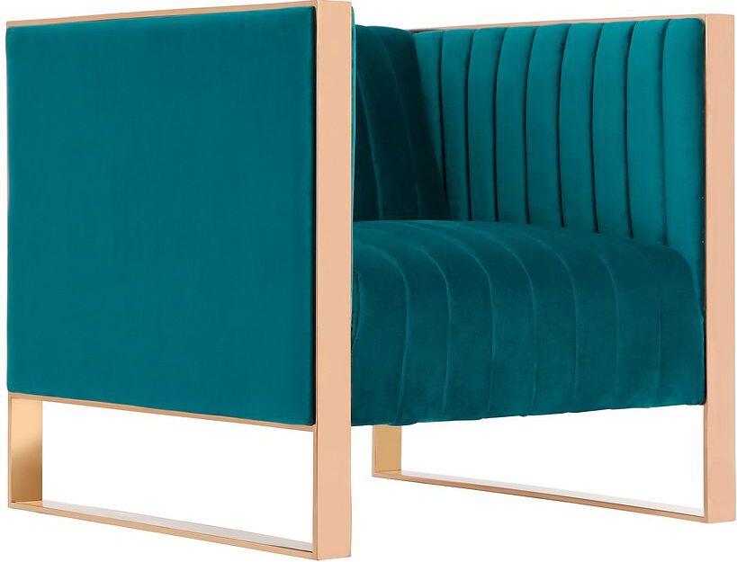 Manhattan Comfort Accent Chairs - Trillium Teal and Rose Gold Velvet Accent Chair