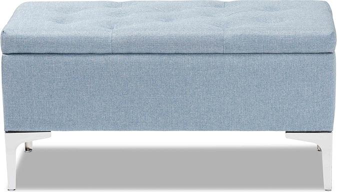 Wholesale Interiors Ottomans & Stools - Mabel Light Blue Fabric Upholstered and Silver Finished Metal Storage Ottoman