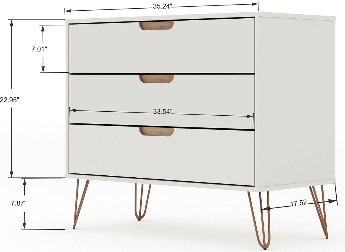 Manhattan Comfort Dressers - Rockefeller Mid-Century- Modern Dresser with 3- Drawers in