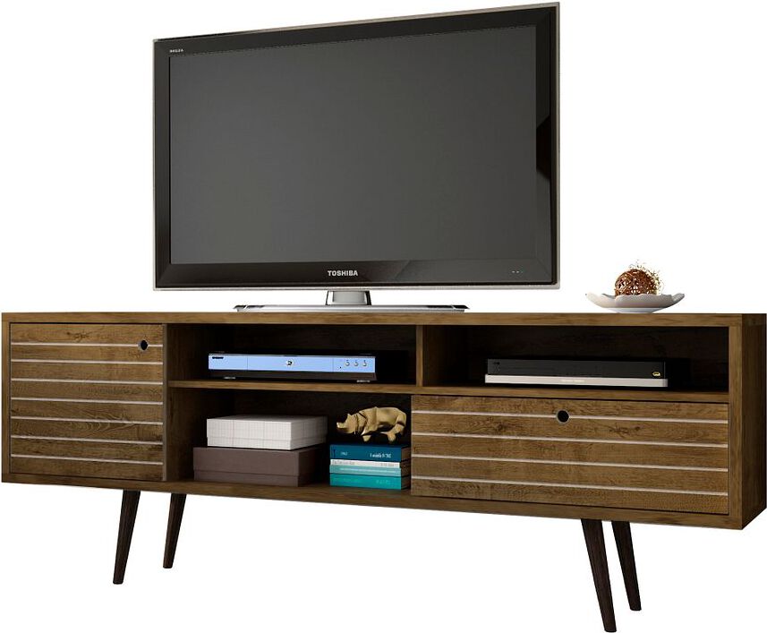 Manhattan Comfort TV & Media Units - Liberty 70.86" Mid-Century - Modern TV Stand with 4 Shelving Spaces & 1 Drawer in Rustic Brown with