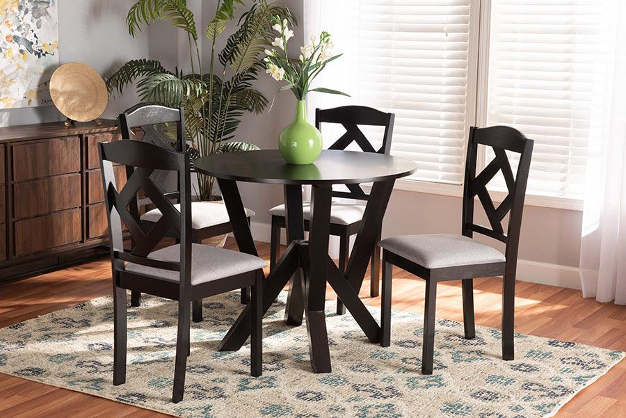 Wholesale Interiors Dining Sets - Riona Transitional Grey Fabric and Dark Brown Finished Wood 5-Piece Dining Set