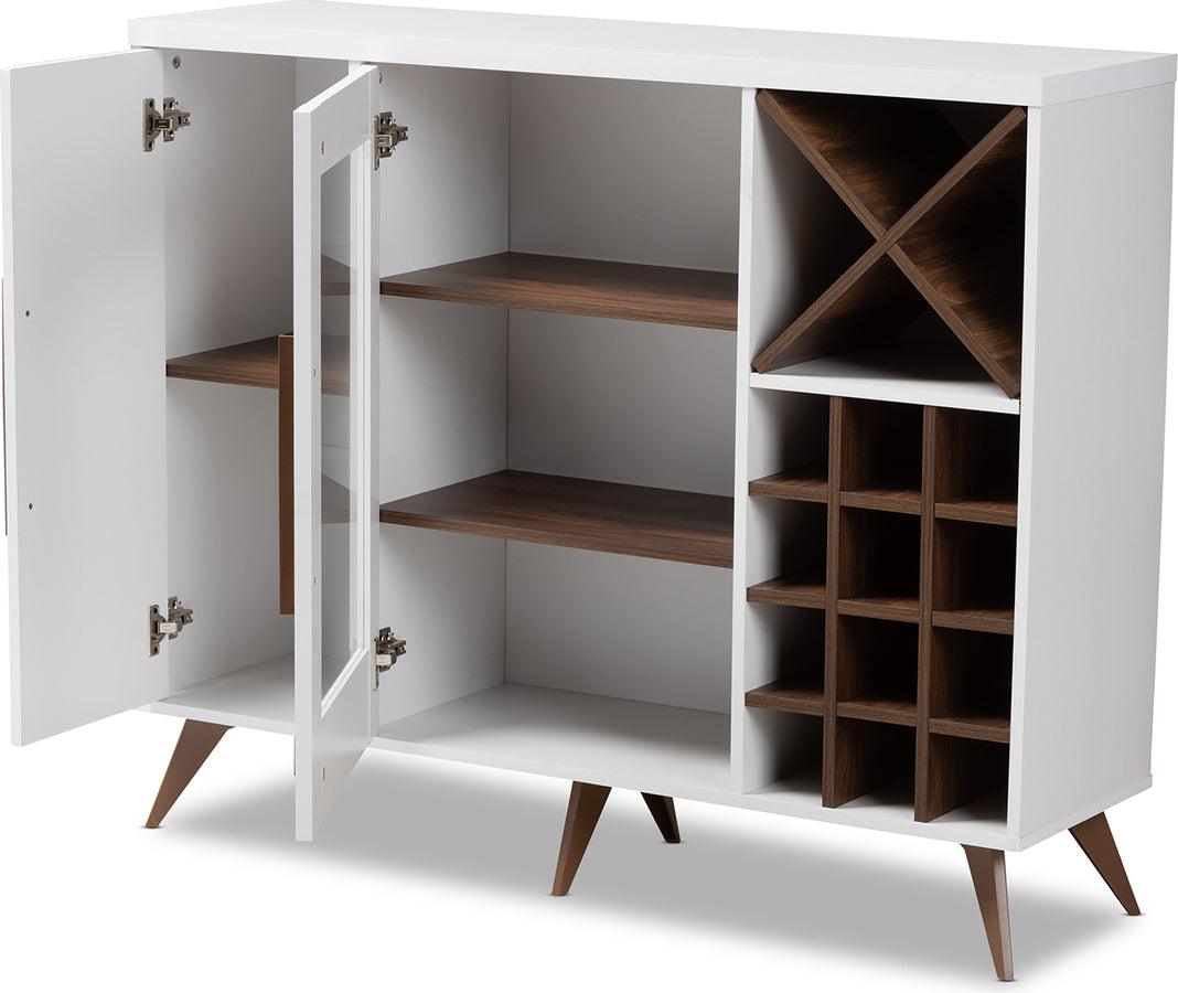 Wholesale Interiors Bar Units & Wine Cabinets - Pietro Mid-Century Modern White and Brown Finished Wine Cabinet