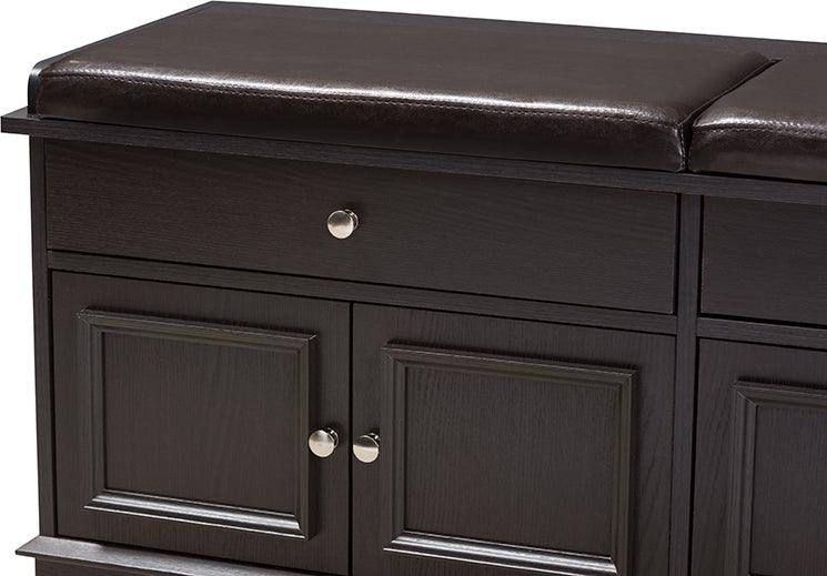 Wholesale Interiors Benches - Mason Modern and Contemporary Dark Brown Wood 2-Drawer Shoe Storage Bench Dark Brown