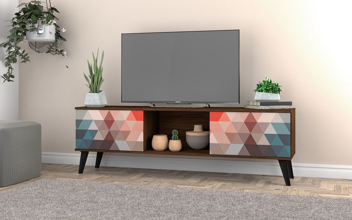 Manhattan Comfort TV & Media Units - Doyers 62.20 Mid-Century Modern TV Stand in Multi Color Red & Blue