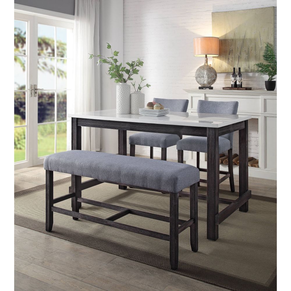 ACME Counter Height Bench - ACME Yelena Counter Height Bench, Fabric & Weathered Espresso