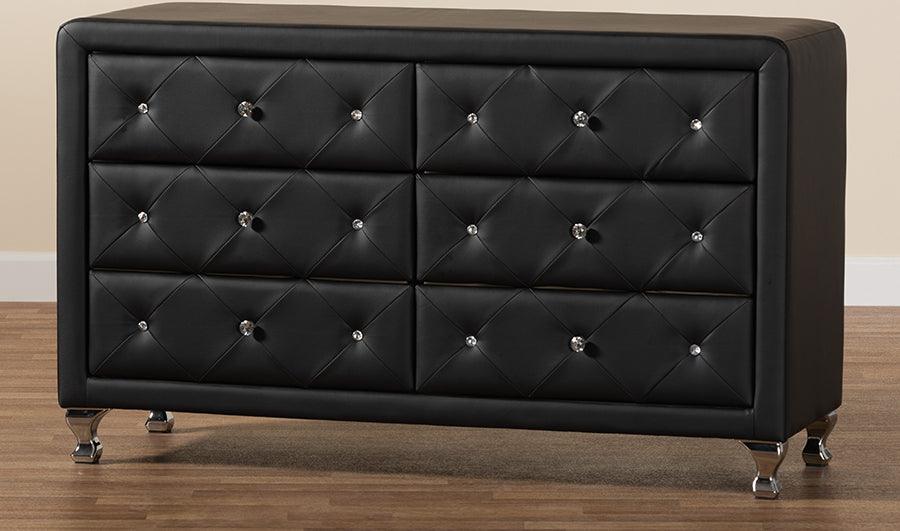 Baxton studio luminescence black store faux leather upholstered dresser