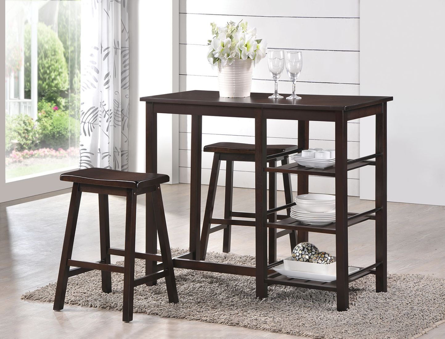 ACME Counter Height Set - ACME Nyssa 3Pc Pack Counter Height Set, Walnut