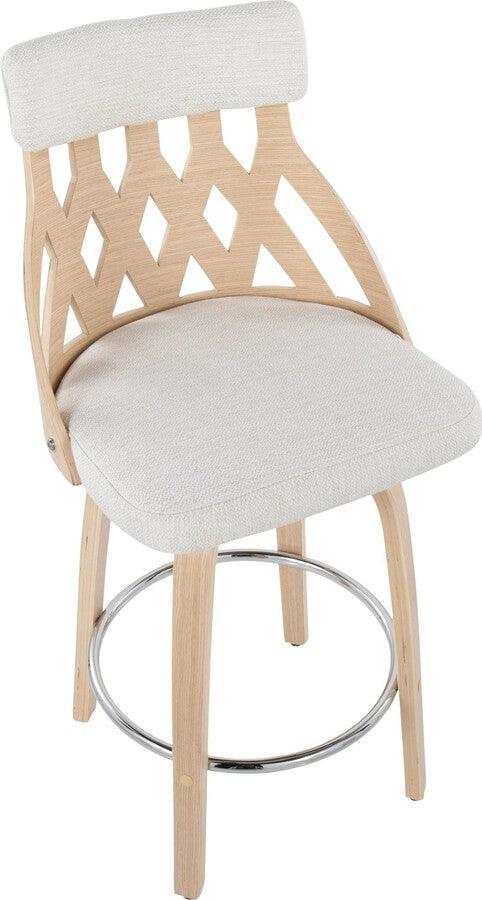 Lumisource Barstools - York 26" Counter Stool In Natural Wood & Cream Fabric With Chrome Footrest