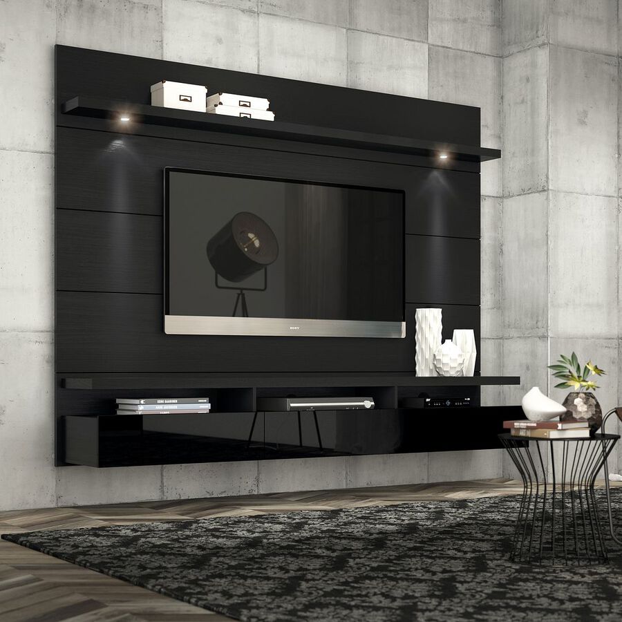 Manhattan Comfort TV & Media Units - Cabrini 1.8 Floating Wall Theater Entertainment Center in Black Gloss & Black Matte