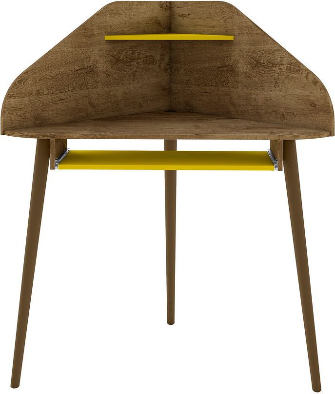 Manhattan Comfort Desks - Bradley Corner Desk with Keyboard Shelf in Rustic Brown & Yellow