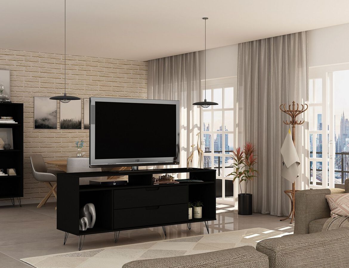 Manhattan Comfort TV & Media Units - Rockefeller 62.99 TV Stand with Metal Legs & 2 Drawers in Black