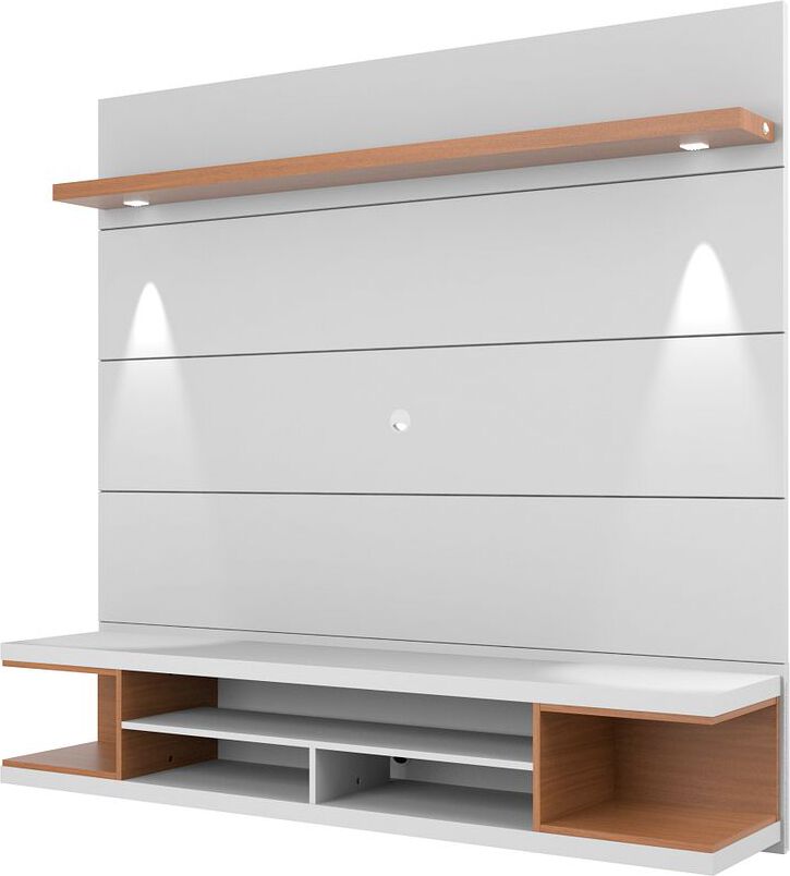 Manhattan Comfort TV & Media Units - Utopia 70" Floating Theater Entertainment Center with Led Lights in White & Maple Cream