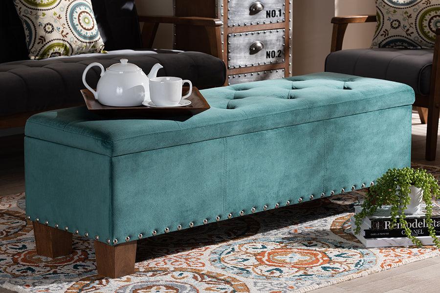 Wholesale Interiors Ottomans & Stools - Hannah Modern Ottoman Teal Blue & Brown