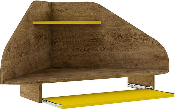 Manhattan Comfort Desks - Bradley Floating Corner Desk with Keyboard Shelf in Rustic Brown & Yellow