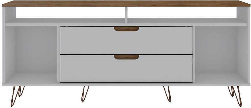 Manhattan Comfort TV & Media Units - Rockefeller 62.99 TV Stand with Metal Legs & 2 Drawers in Off White & Nature