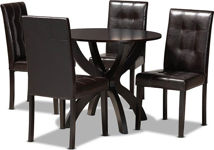 Wholesale Interiors Dining Sets - Elira Dark Brown Faux Leather Upholstered and Dark Brown Finished Wood 5-Piece Dining Set