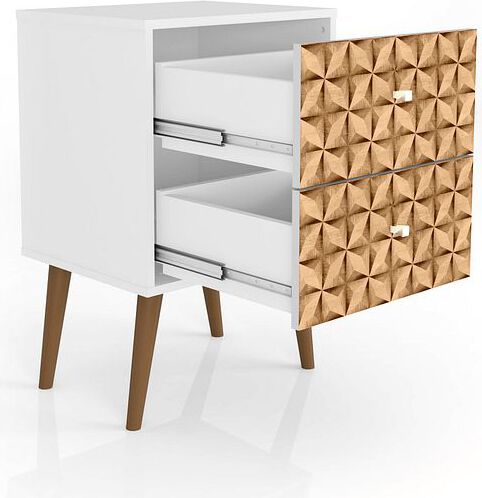 Manhattan Comfort Nightstands & Side Tables - Liberty Nightstand 2.0 in White and 3D Brown Prints