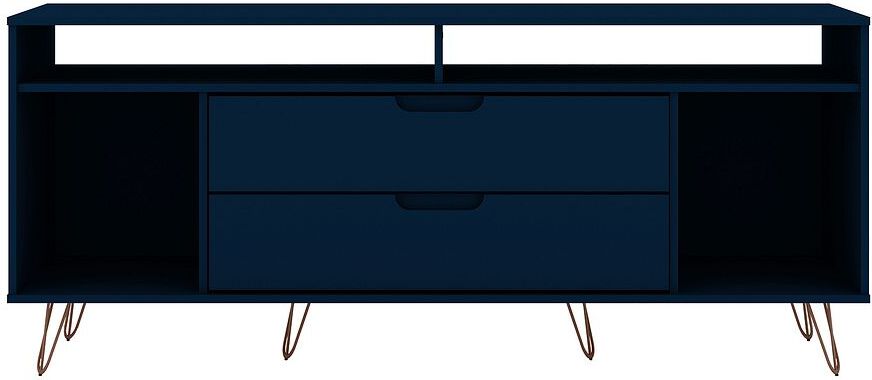 Manhattan Comfort TV & Media Units - Rockefeller 62.99 TV Stand with Metal Legs & 2 Drawers in Tatiana Midnight Blue