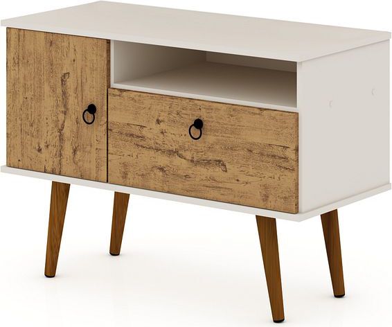 Manhattan Comfort TV & Media Units - Tribeca 35.43 TV Stand with Solid Wood Legs in Off White & Nature