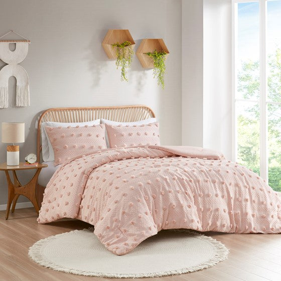 Olliix.com Comforters & Blankets - Clip Jacquard Comforter Set Pink Full/Queen