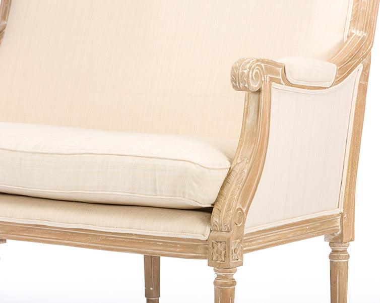 Chavanon Wood Light Beige Linen Traditional French Loveseat