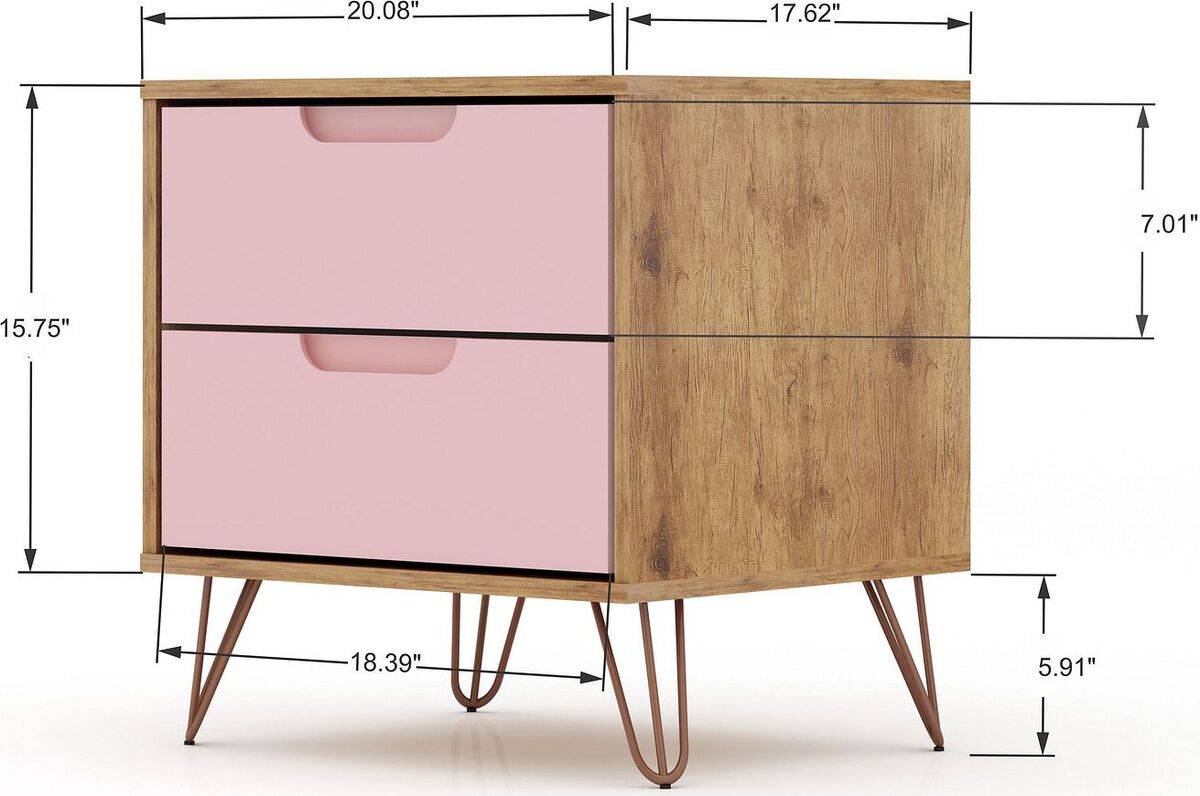 Manhattan Comfort Bedroom Sets - Rockefeller 3 Piece 44.5" Bedroom Set Dressers Nature & Rose Pink