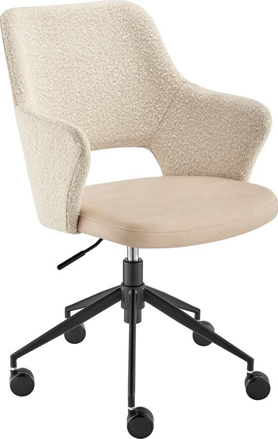 Euro Style Task Chairs - Darcie Office Chair in Ivory Leatherette and Fabric with Black Base