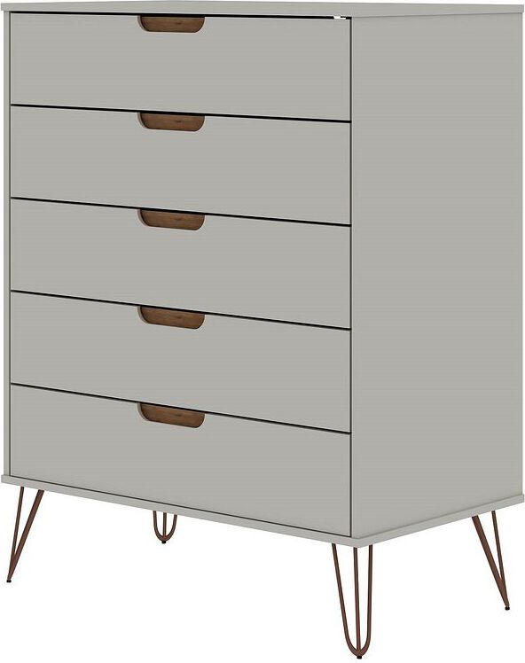 Manhattan Comfort Bedroom Sets - Rockefeller 5 Drawer 44" Tall Dresser and 6 Drawer Wide Dresser Off White & Nature