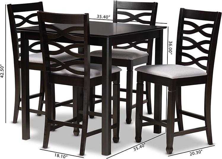 Wholesale Interiors Dining Sets - Lanier Contemporary Gray Fabric Upholstered Brown Finished 5-Piece Wood Pub Set